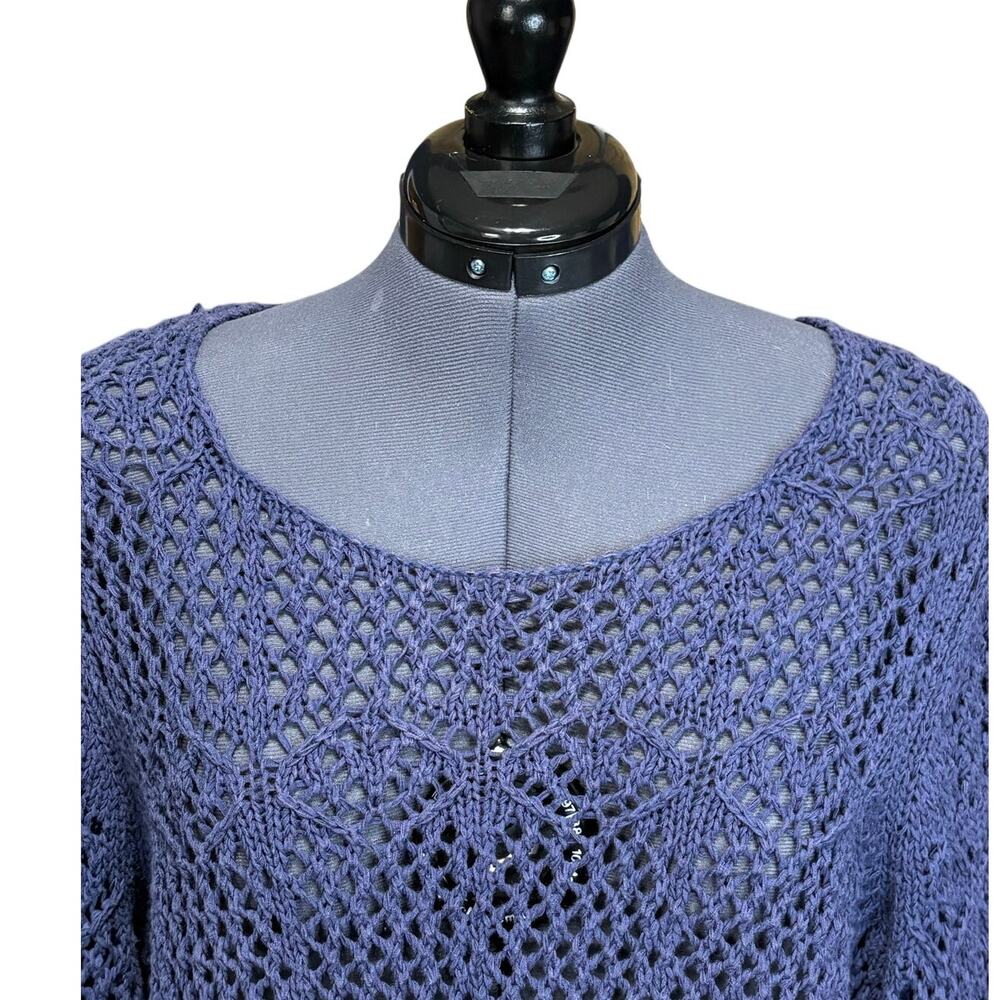 Coldwater Creek Open Knit Sweater L Navy Crochet Cotton Blend Boho - Picture 2 of 8